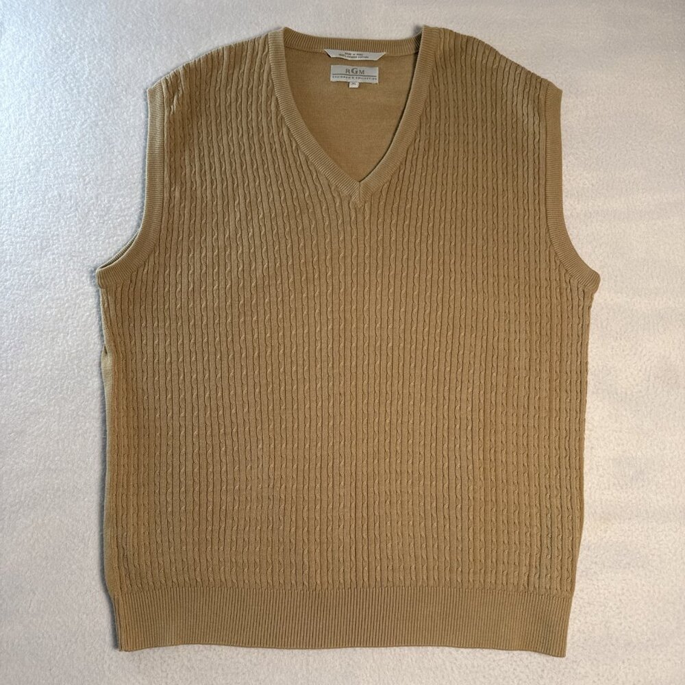 RGM Chairmans Collection‎ Mens XL Tan Cable Knit 100% Combed Cotton Sweater Vest